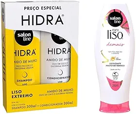 Salon Line, Kit Para Cabelos Lisos com Shampoo e Condicionador Hidra Liso Extremo + Defrizante Protetor Térmico Meu Liso Demais, Para Cabelos Lisos e Ondulados, 200 ml e 300 ml