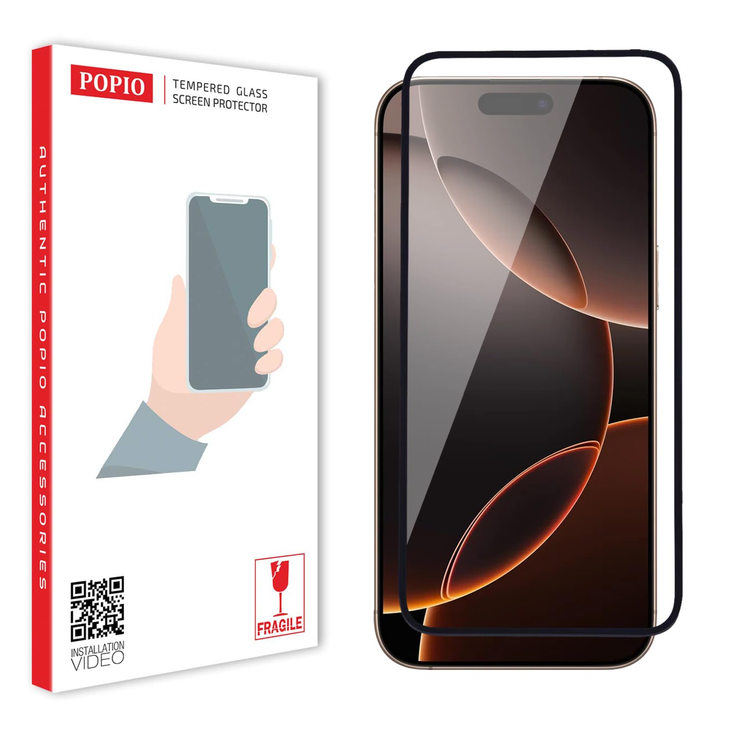 POPIO Military-Grade Gorilla Tempered Glass Compatible For iPhone 16 Pro Max (Black) Edge-To-Edge Protector Coverage With Easy Installation Kit For Smartphone