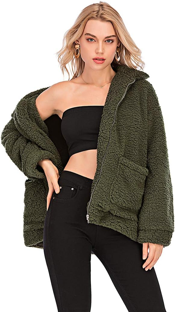 YYW Jackets for Women,Casual Fleece Fuzzy Faux Shearling Warm Winter Oversized Outwear Jackets Shaggy Coat - Image 3