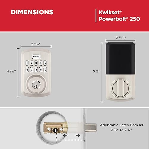 Miniatura 9 de Kwikset Powerbolt 250 - Cerradura electrónica de transición con teclado de 10 botones de níquel satinado, con cómoda entrada sin llave, códigos de