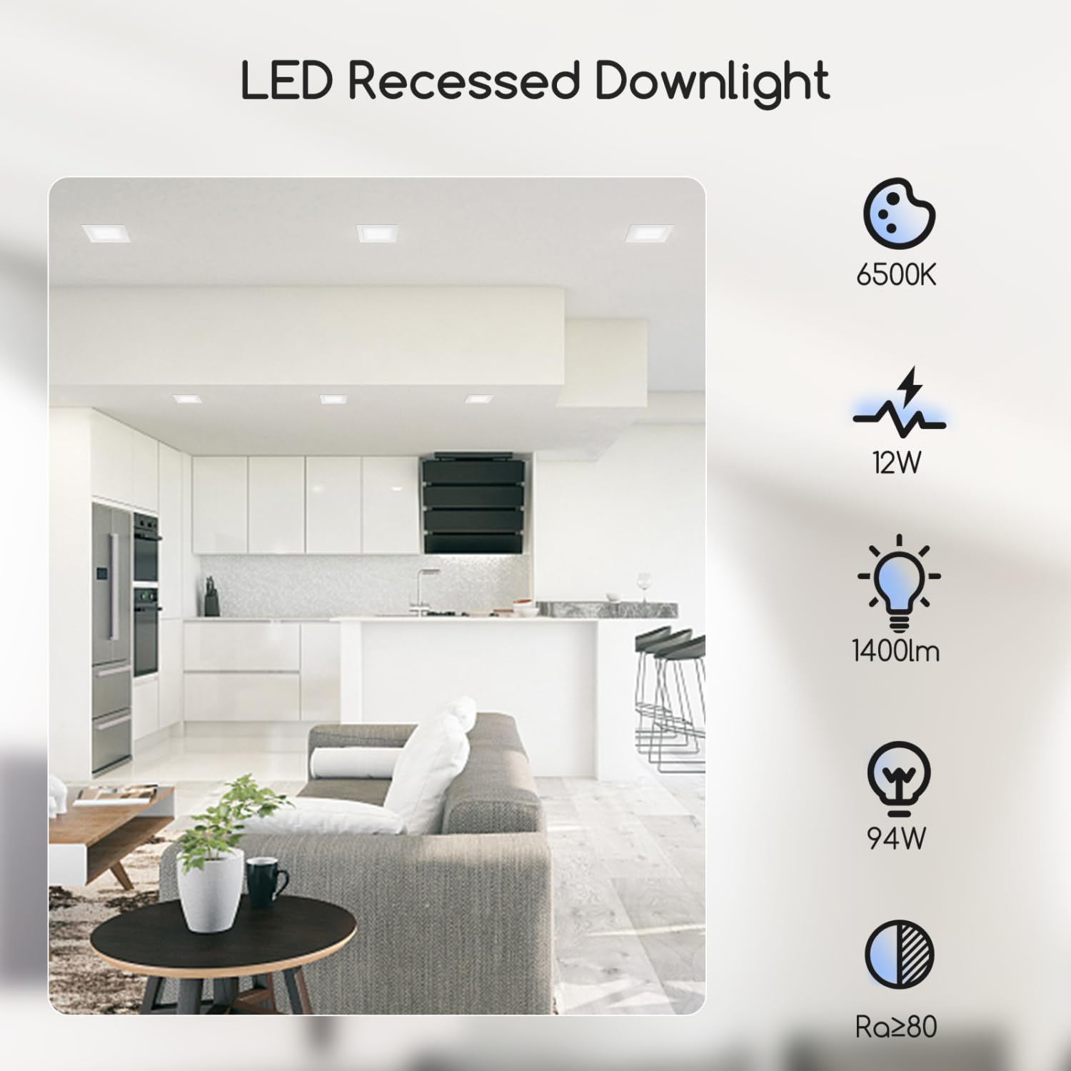 Aigostar LED Encastrable, 12W équivalent à 94W, 6500K Lumière Blanche Froide, Blanc, Spot LED Interieur Encastrable, Ф140-150mm, Pack de 2