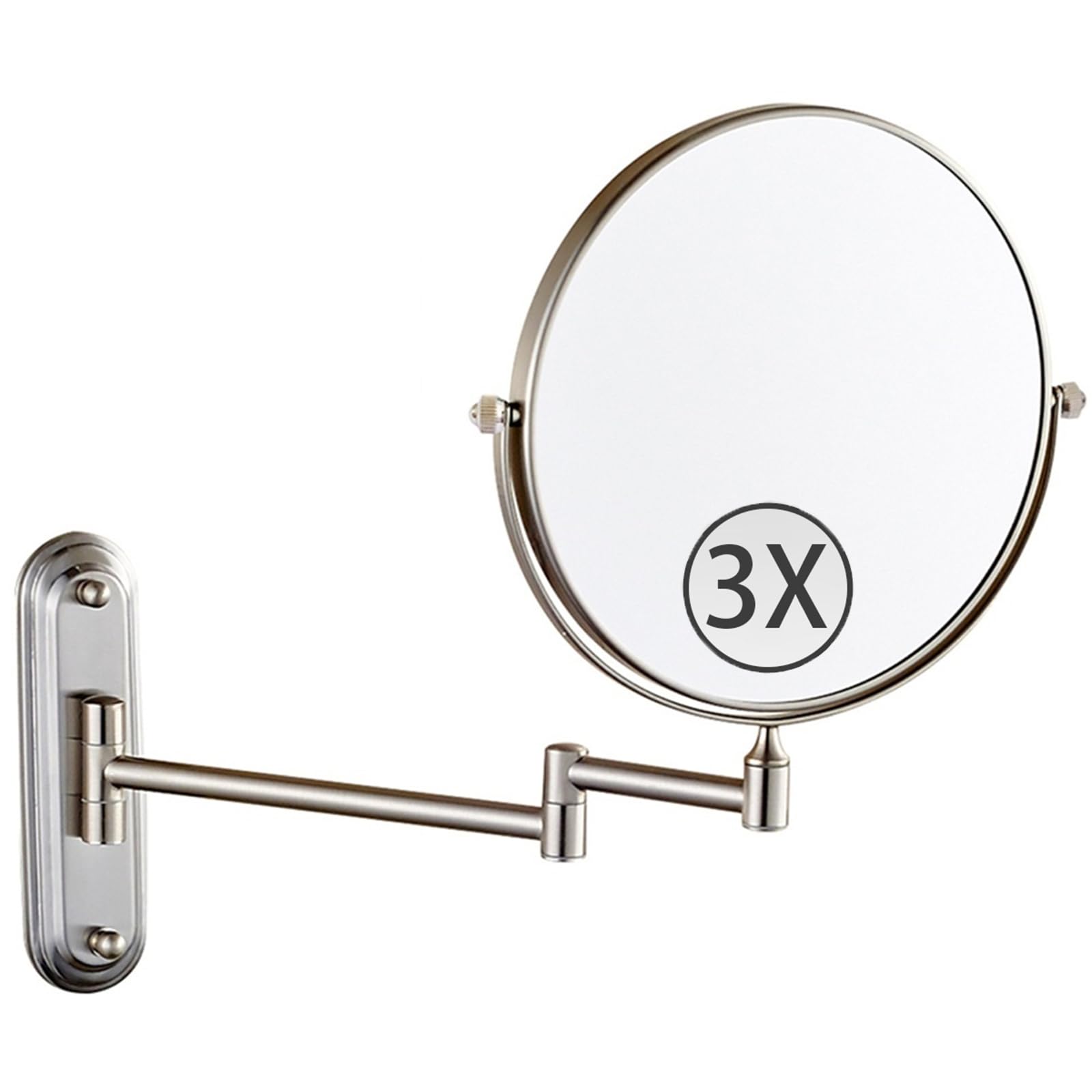 SXFSDOU 8" Wall Mounted Makeup Mirror with Magnification, Double Sided Magnifying Mirror, 360 Swivel Adjustable Vanity for Bathroom,Brushed Nickel,3X