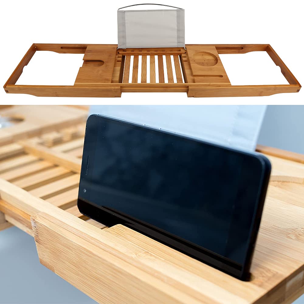 Support Baignoire Bambou Extensible 70-105 Cm - Plateau Pour Serviettes, Verre, Livre Ou Tablette | Salle De Bain Etagere Porte Serviette