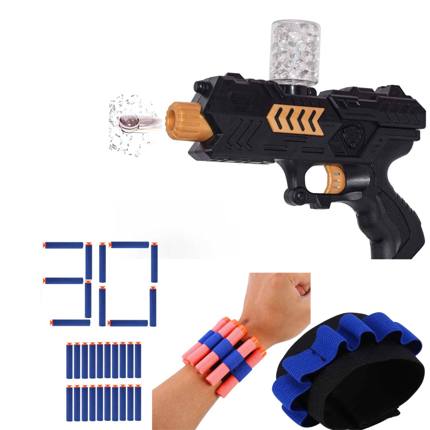 FizBiz 2 in 1 Blaster Gun Toy with Gel Ball Shots & 10 Soft Foam Dart Bullets with 1 Hand Strap for Darts & 20 Pcs Extra Dart Bullets, Safe and Long Range Shooting Gun - Multicolour (B0CJYFNX8Z) Amazon Price History, Amazon Price Tracker