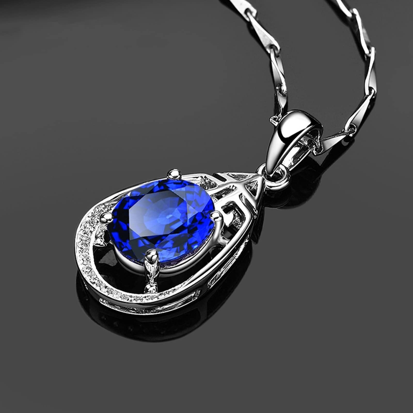 Naszyjnik z tanzanitem dla kobiet, białe złoto naszyjnik dla kobiet z wisiorkiem tanzanit 1,5 ct i sztuczny diament, regulowany łańcuszek 40 cm i przedłużka 5 cm