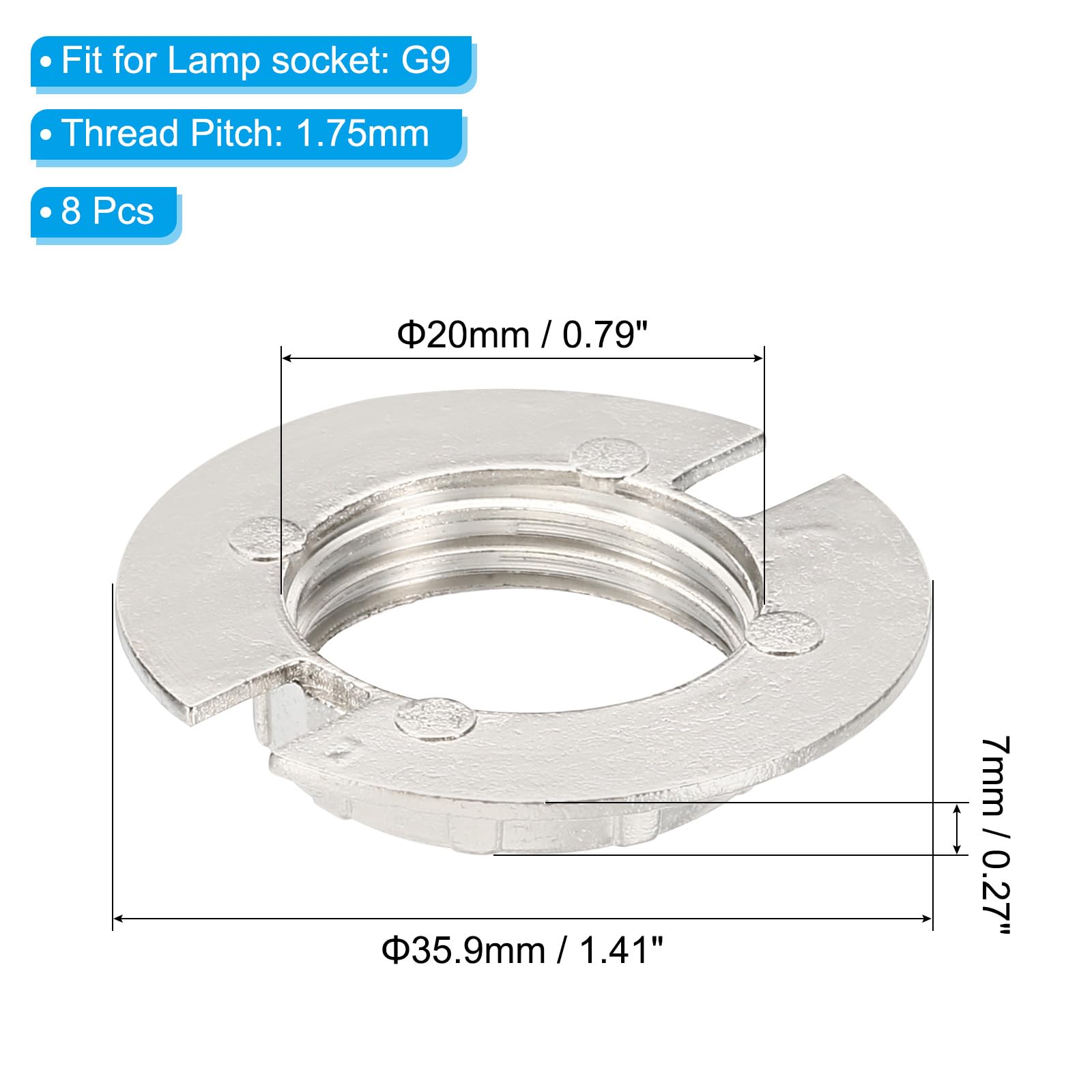 PATIKIL G9 Light Socket Rings, 8 Pack Shade Holder Adapter Alloy Ring for 3/4" Width Table Floor Lamp, Silver Tone - Image 2