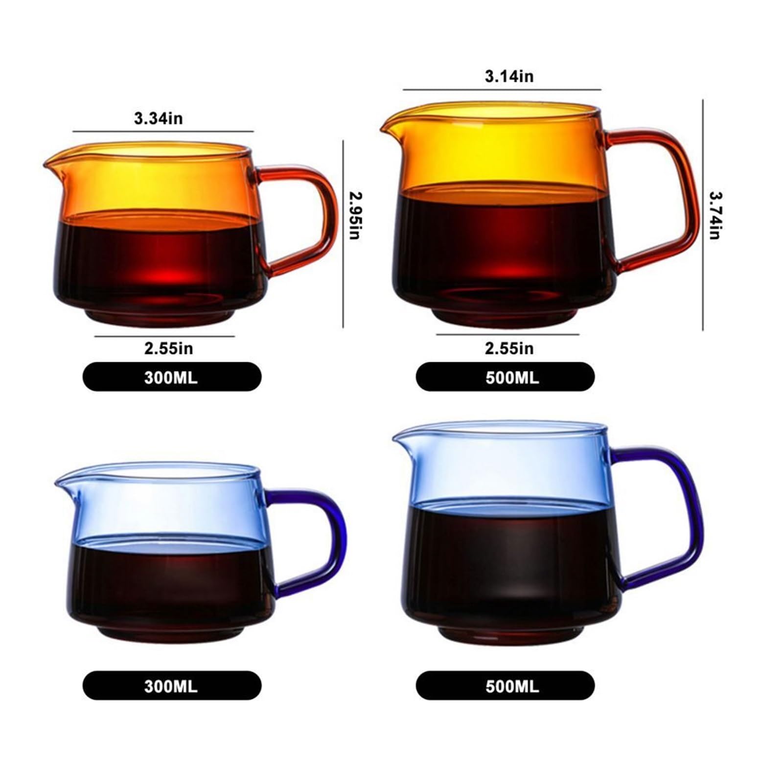 Jarra Para Espumar Leche 2 uds 300/550ml taza medidora transparente de Color con asa jarra de leche taza de crema de café taza de café o té Espumador de leche jarra de Latte(Orange,7.5*6.5*8cm)