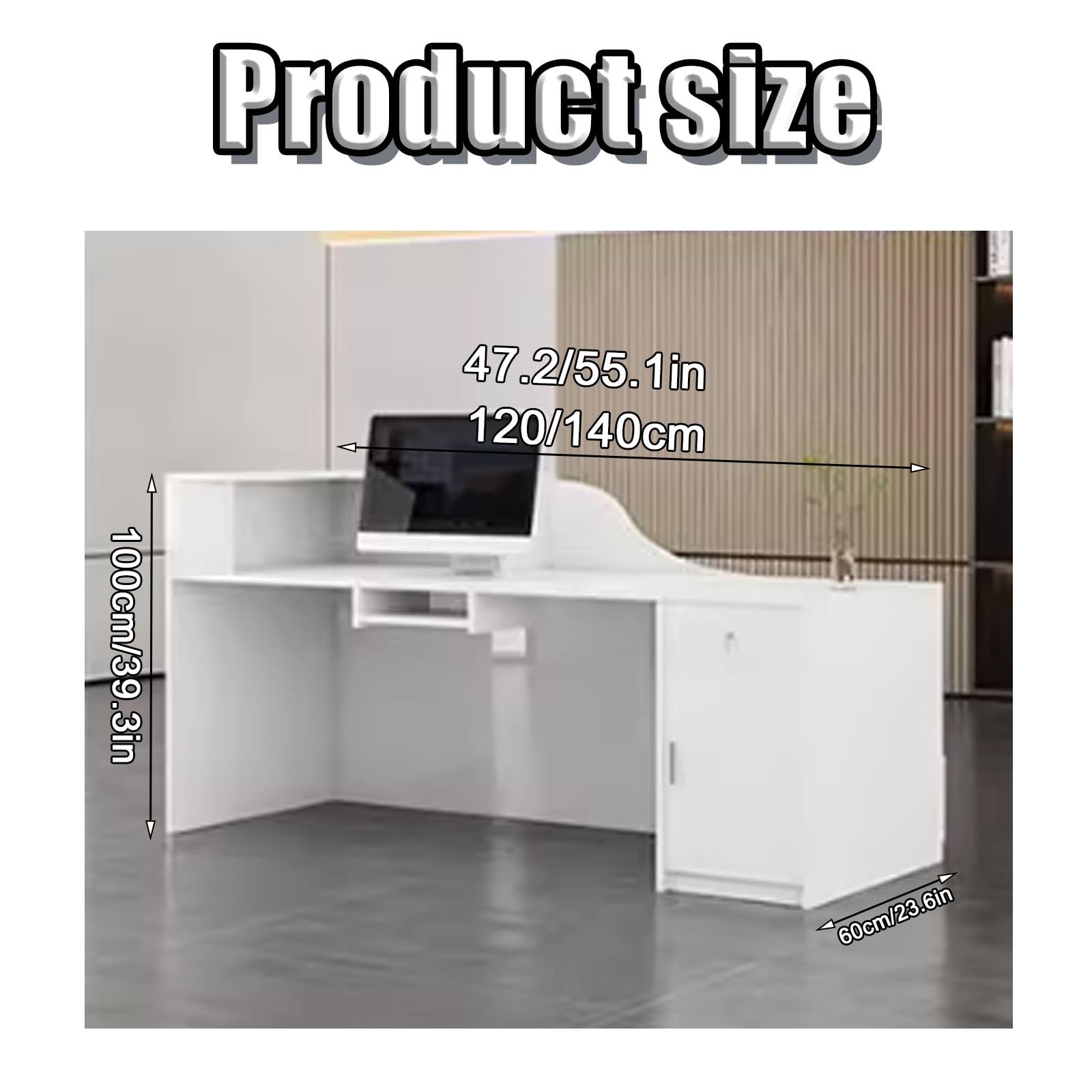 Moderno banco reception con cassetti Elegante bancone cassa per saloni e uffici Design elegante piedistallo per centri estetici e negozi (bianco, 140 cm)