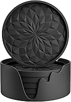 ME.FAN 6 Pack Silicone Coasters with Holder - Thickened Non-Slip Deep Tray Black, Heat-Resistant for Hot/Cold Drinks, Furniture Protection