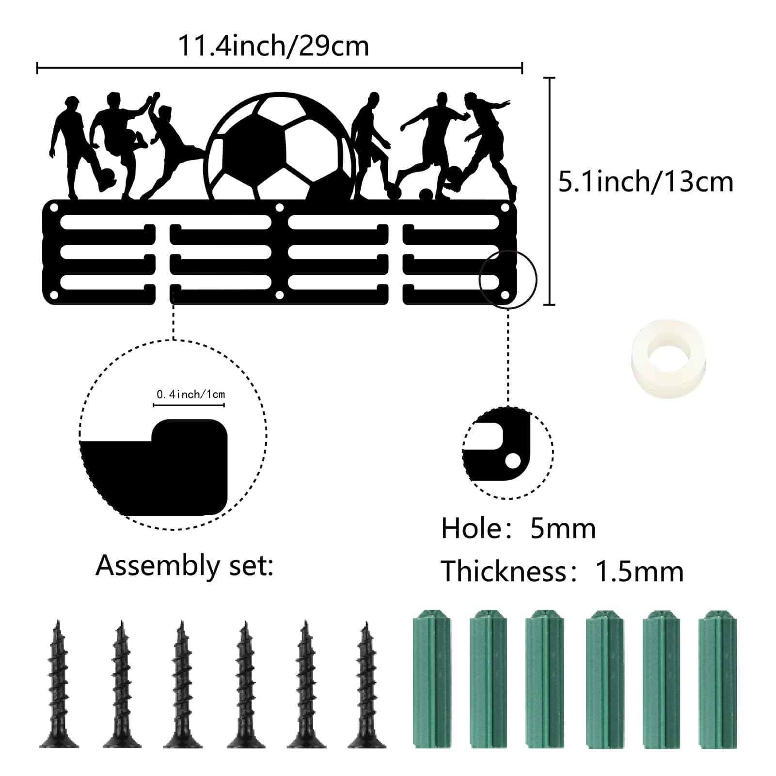 Porta Medaglie Da Calcio In Acrilico - Display Da Parete 29x13cm Con Scritta 'SOCCER' - Foto 12