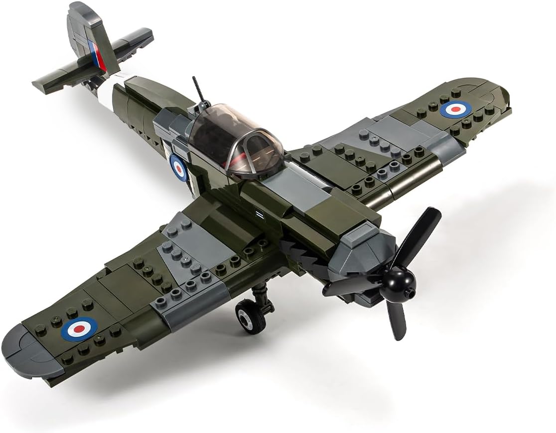Spitfire Jet Military Army Fighter Building Bricks Set with 1 Figure, 290 Pieces Air-Force Build Blocks Toy, Gift for Kid and Adult