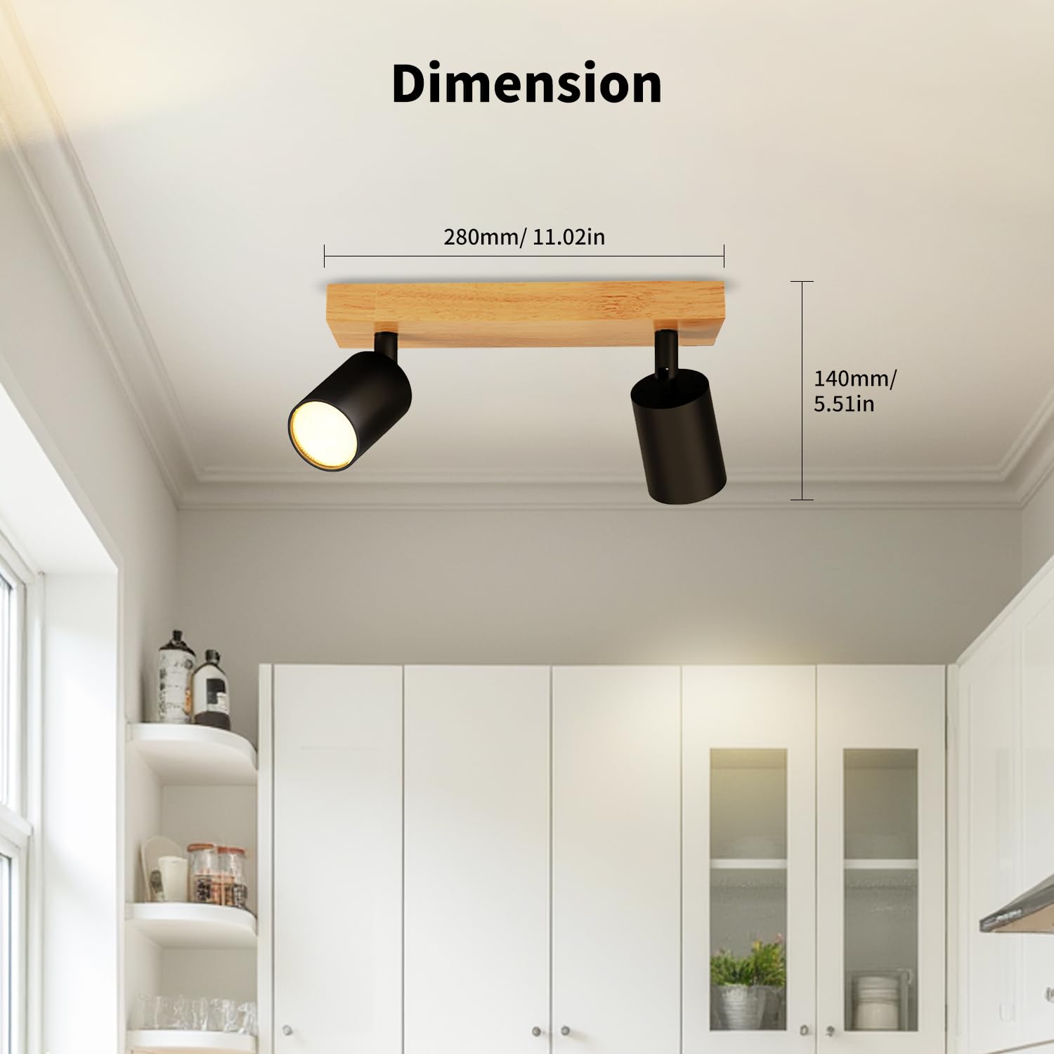 LVWIT Lámparas de Techo, GU10 Pantalla de Luz de Madera, 2 Way Accesorios de Luz Techos,Lámpara de Techo de pared Industrial Ajustable, Foco de Techo para Sala de Estar(No Incluye Bombillas)