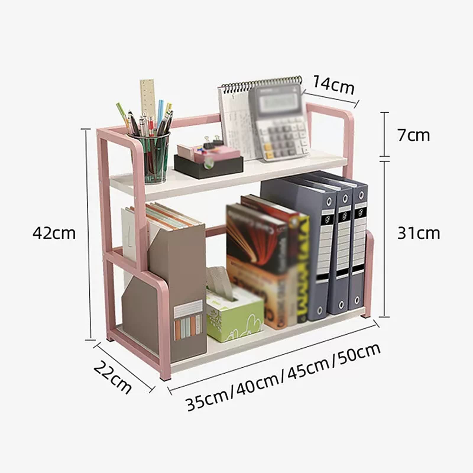 NYCDA 2 Tier Desktop Boekenplank Organizer, Desktop Boekenkast voor Computer Bureau, Verstelbaar Bureau Opslag Plank Display Rack (Kleur: A, Maat: 65CM