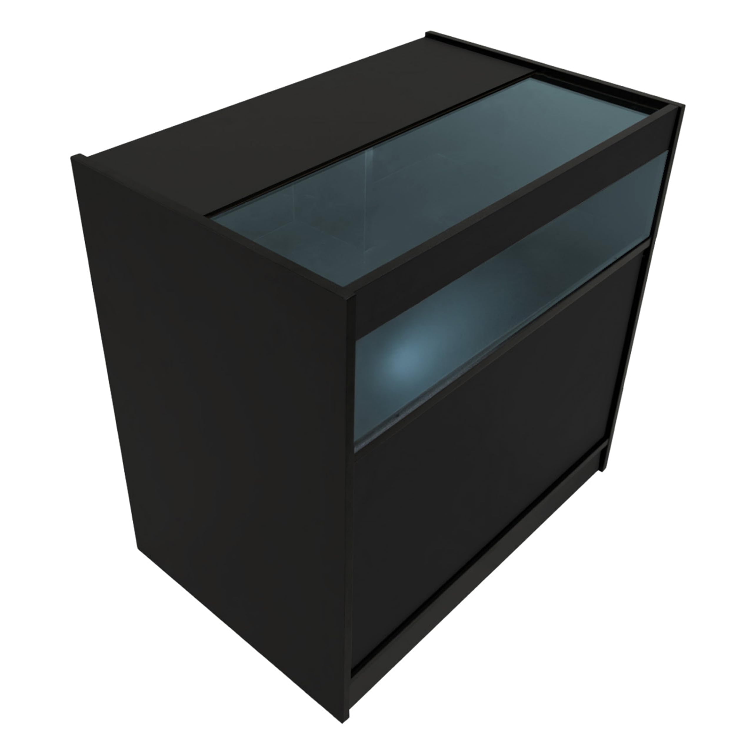 Set Banconi Nero Hyperion LED K900 B900 LM60 TB60 con Illuminazione Bianca, Serrature, Vetrina in Vetro, Blocco Cassa e Mensole Interne per Negozi e Boutique