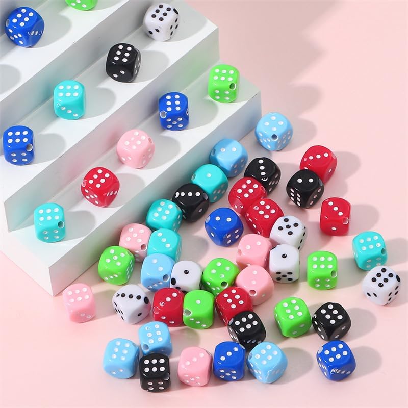 Miniatura 3 de 600 cuentas de dados coloridos de 0.335 in, dados encantadores de 6 caras para mujeres y niñas, joyas, collares, aretes, pulseras, suministros para