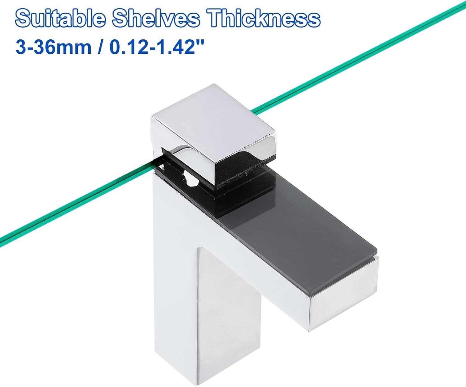 uxcell 4Set Glass Shelf Bracket, Wood/Glass Shelf Holder Support Wall Mount Polished Chrome Adjustable Shelves Clamp for 3-36mm(0.12"-1.42") Glass, Silver