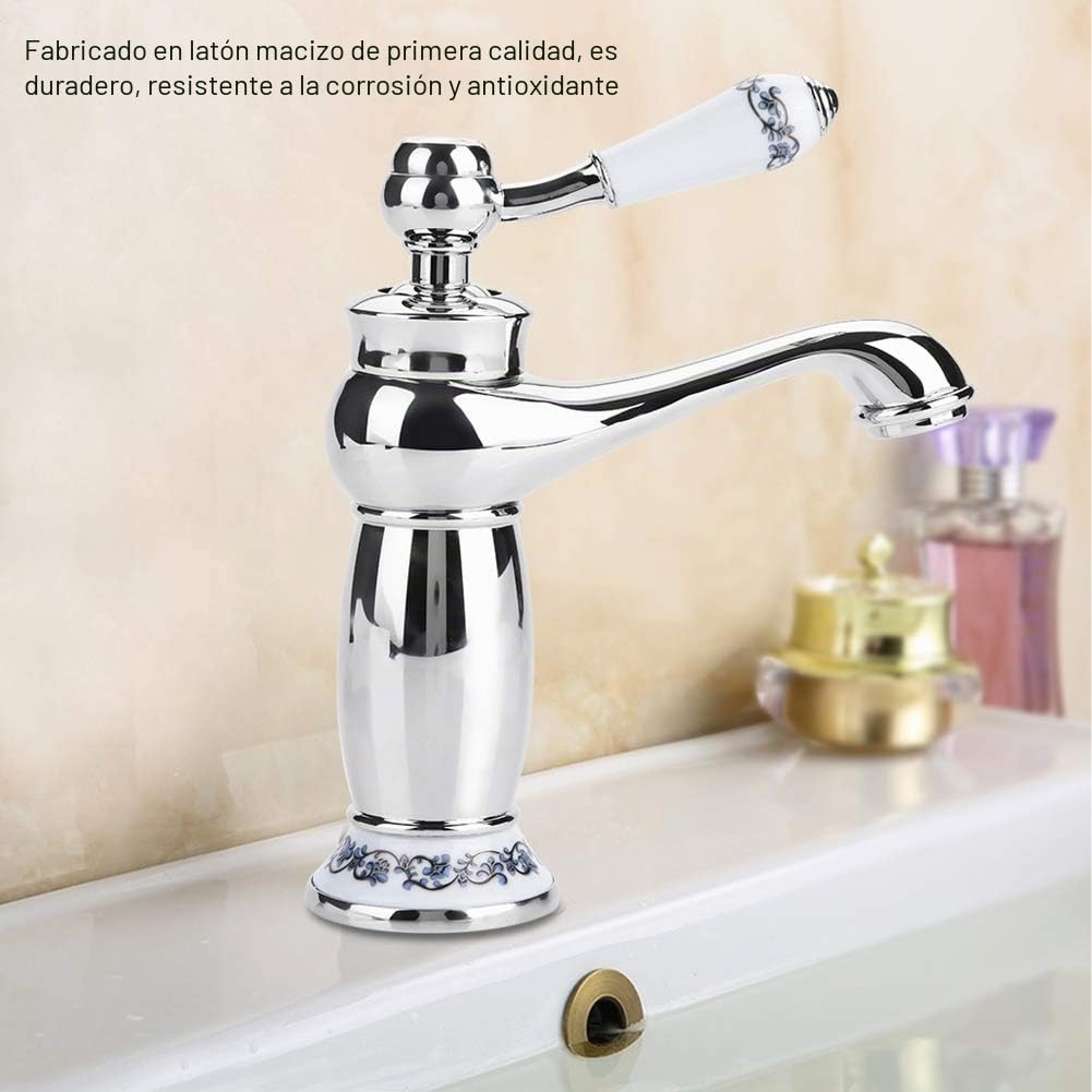 Grifo monomando para lavabo, mezclador de agua fría y caliente para baño y cocina (cromado)