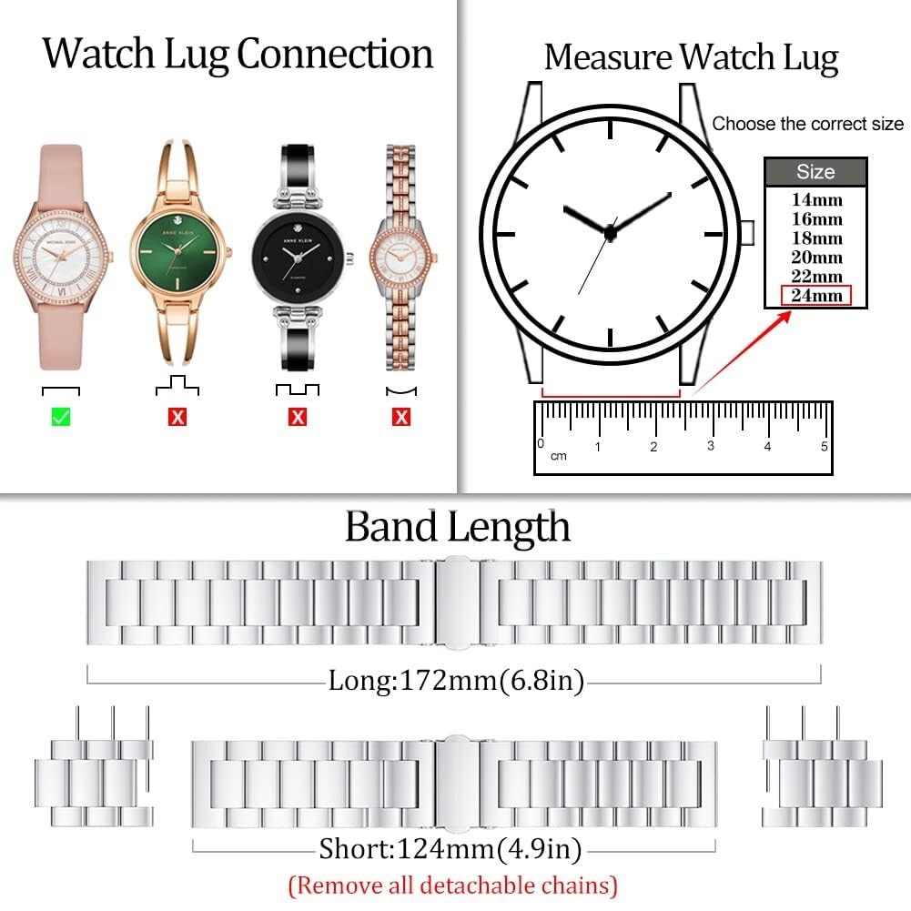 Cinturino per orologio in metallo 14/16/18/20/22 mm, cinturino a sgancio rapido in acciaio inossidabile per uomo donna
