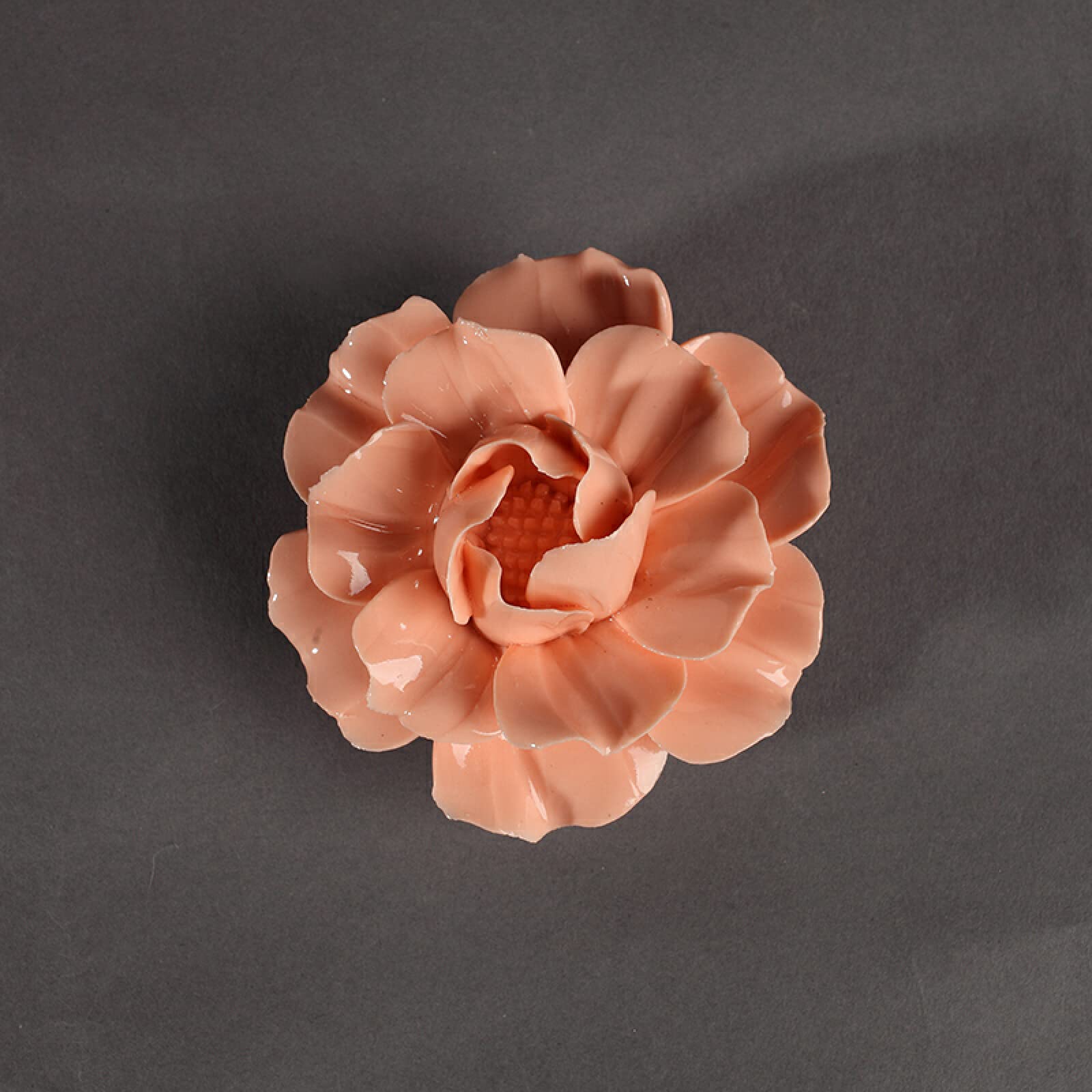 KJOLWHCQ Elegant Handcrafted Ceramic Flowers Orange Camellia Peony Artificial Sculpture Home Hanging 3D Wall Art Decor Decoration 7.5cm