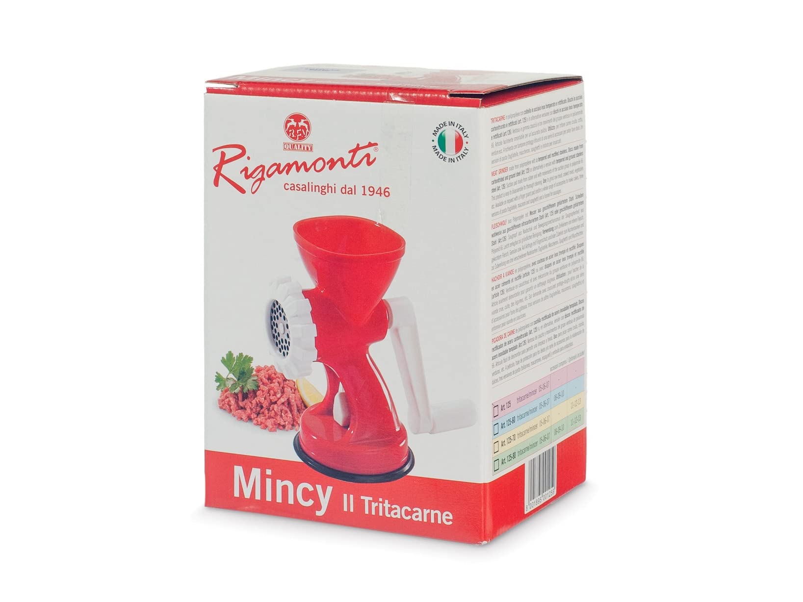 Rigamonti 125 Meat Mincer Hardened St/Steel Disks and Knife Red