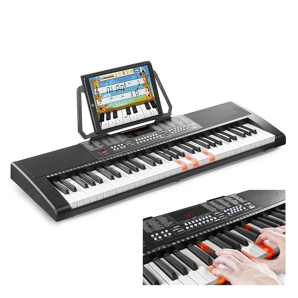 MAXKB5 Electronic Keyboard Piano, 61 Full Size Light-Up Keys with Built-in Speakers, Learning Mode for Beginners and Adults