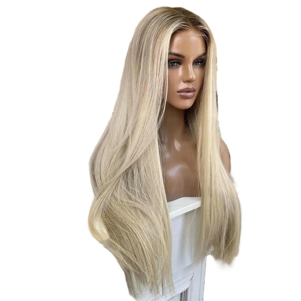Haarpflege Langer Körper Gewellt Ombre Aschblond Spitzenperücke Natürlicher Haaransatz Schwarze Wurzel