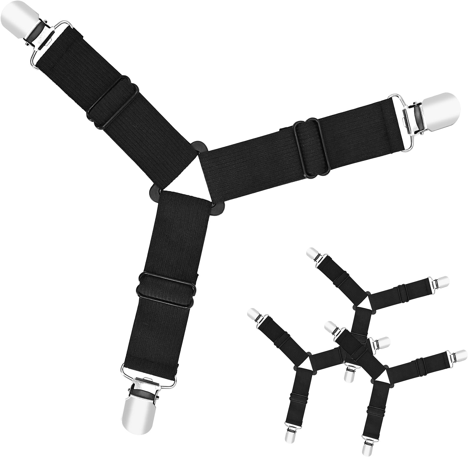 Licqic Black 4 Pcs Bed Sheet Clips, Bed Sheet Holder, Bed Sheet Suspenders For Bedding, Keepers, Bedsheet Tie Downs (, Short Type 3 Clips)