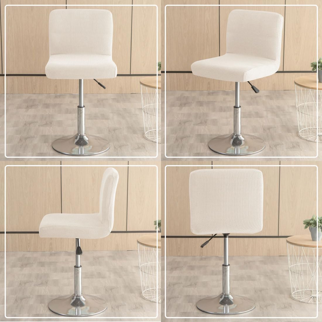 Bar Stool Cover with Back Waterproof Set of 4 Jaquard Dining Room Square Swivel Barstool Chair Slipcover for Counter Height Mid Low Back Chair Protector