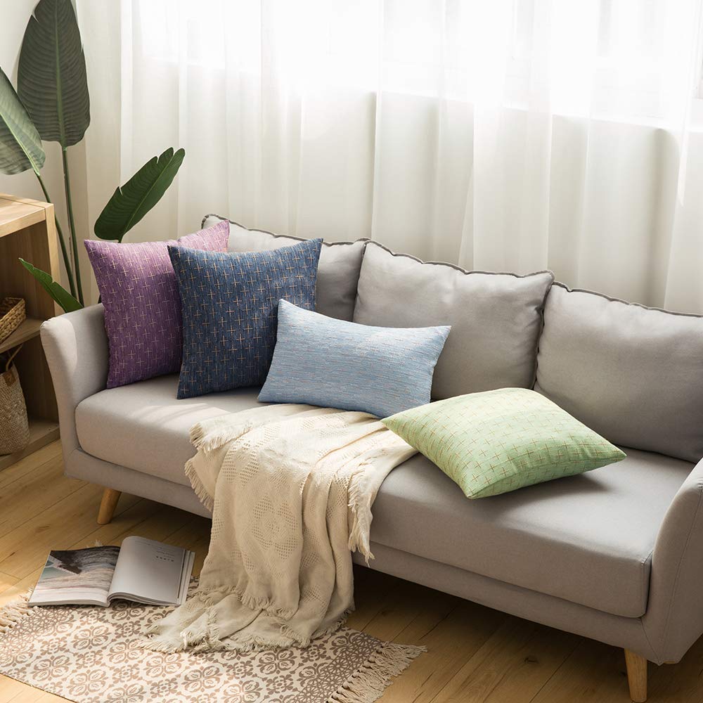 MIULEE Pack of 2 Decorative Burlap Linen Throw Pillow Covers Modern Farmhouse Pillowcases Rustic Woven Textured Cushion Cover for Sofa Couch Bed 24x24 Inch Blue