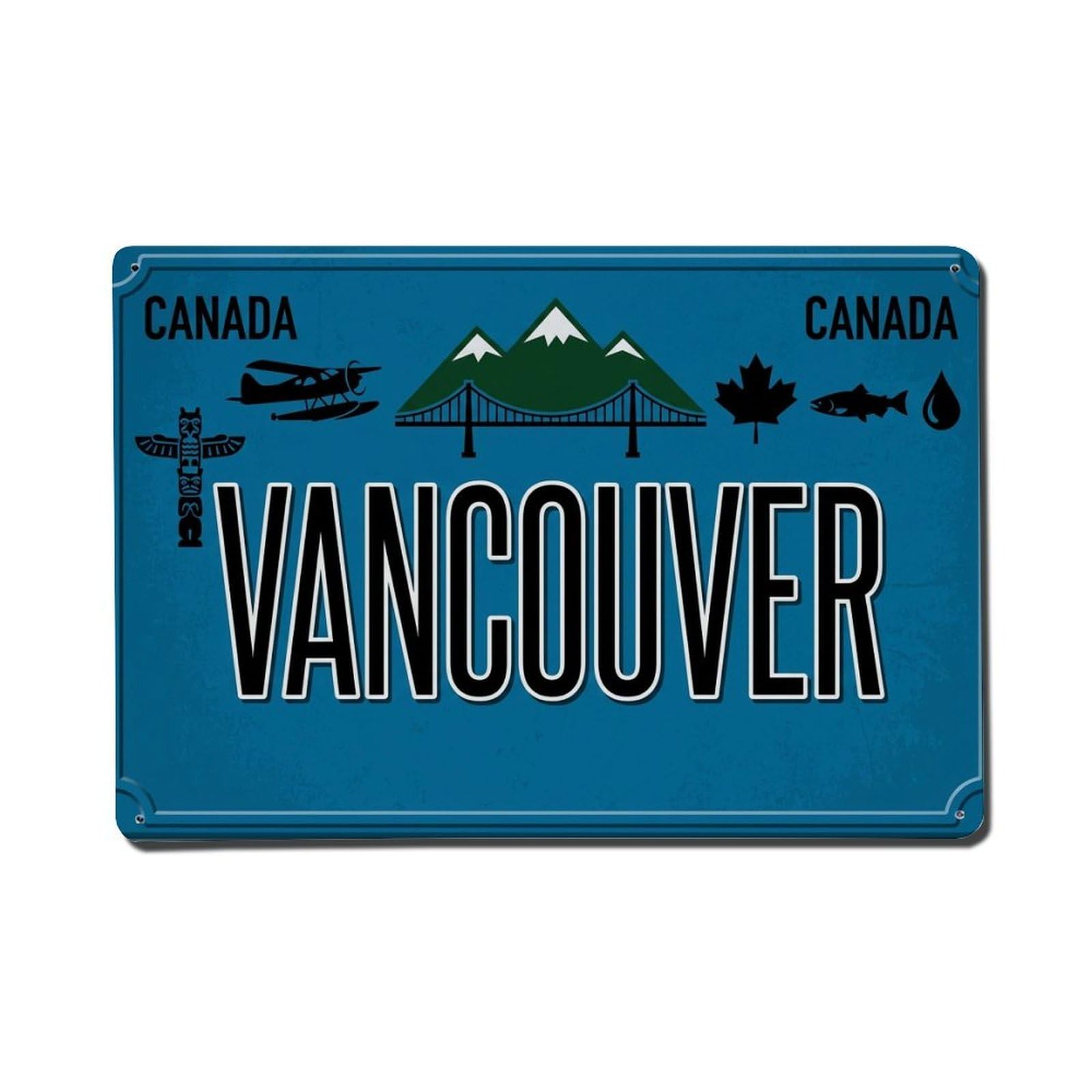 Xanthor Style Vintage Travel Vancouver Canada Mountain Harbor Metal Tin Sign