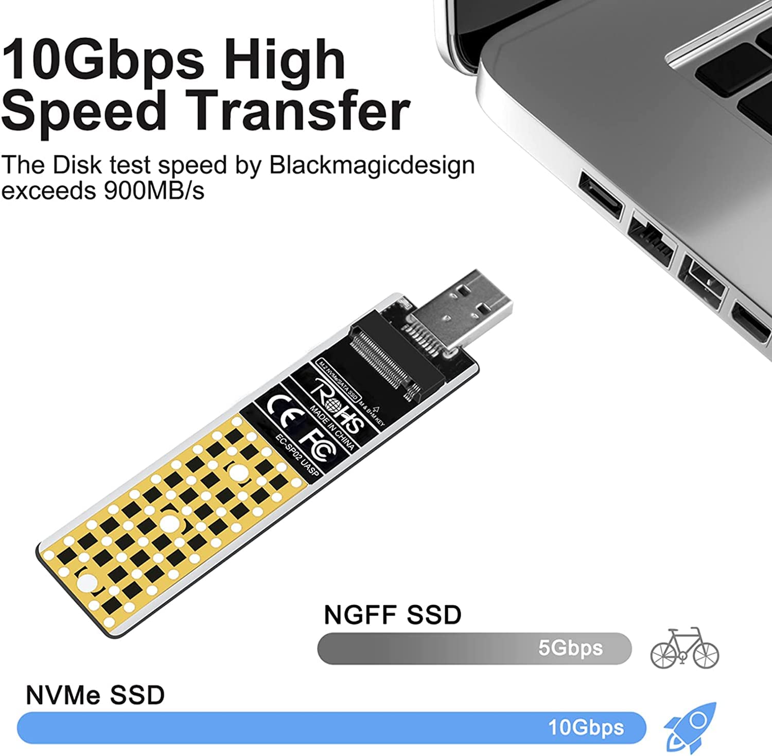 ANYOYO Adattatore NVMe NGFF, 10 Gbit/s per Disco SSD M2 USB3.2 Gen 2 , NVMe PCIe con M / B+M key, per Disco SSD M.2 SATA per 2242/2260/2280,con Adattatore USB-A a USB-C