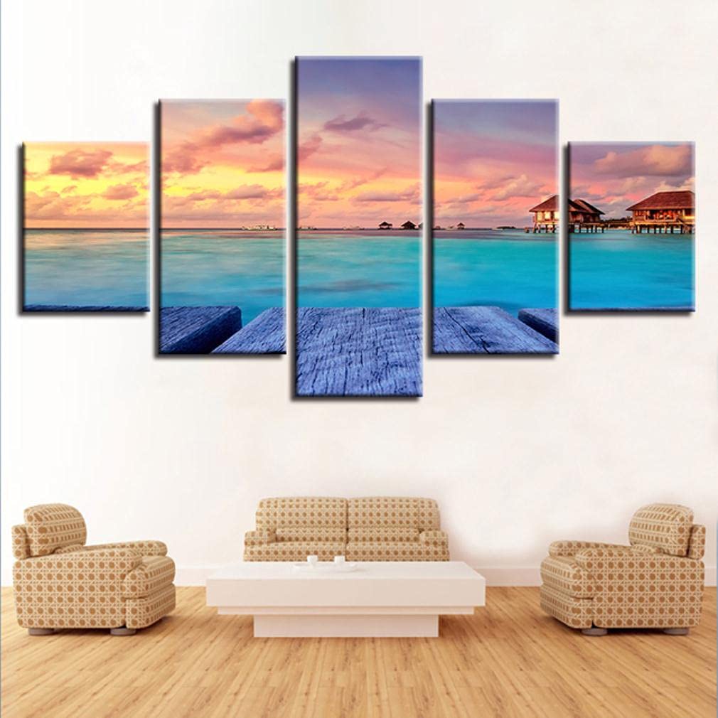 LHDLily Image Printed Hd On Canvas 5 Pieces Wall Artwork Print Picture Photo Wallpaper Mural Frame Canvas Posters Home Decoration Landscape