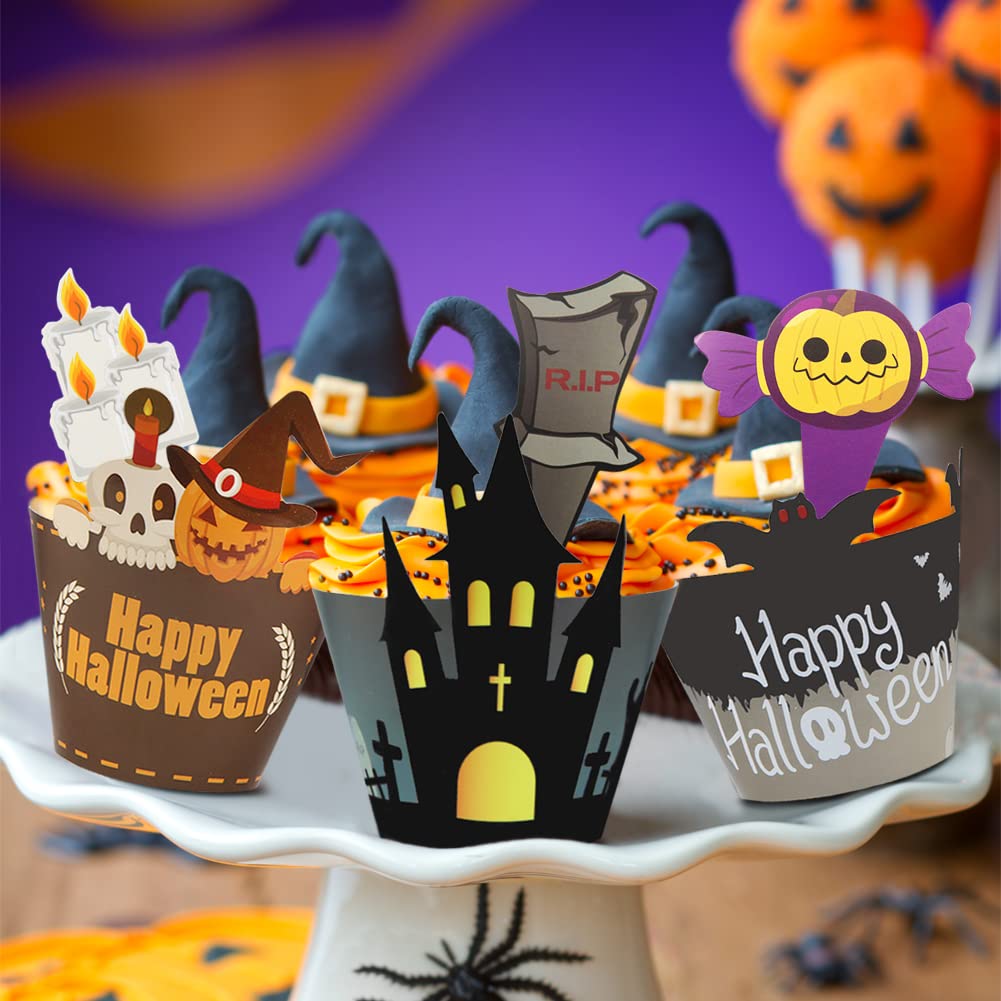 Kit Decorazione Cupcake Halloween: 24 Topper In Carta Con Fantasmi, Pipistrelli, Zucche E Ragni. Perfetti Per Feste E Buffet Da Brivido. - 5