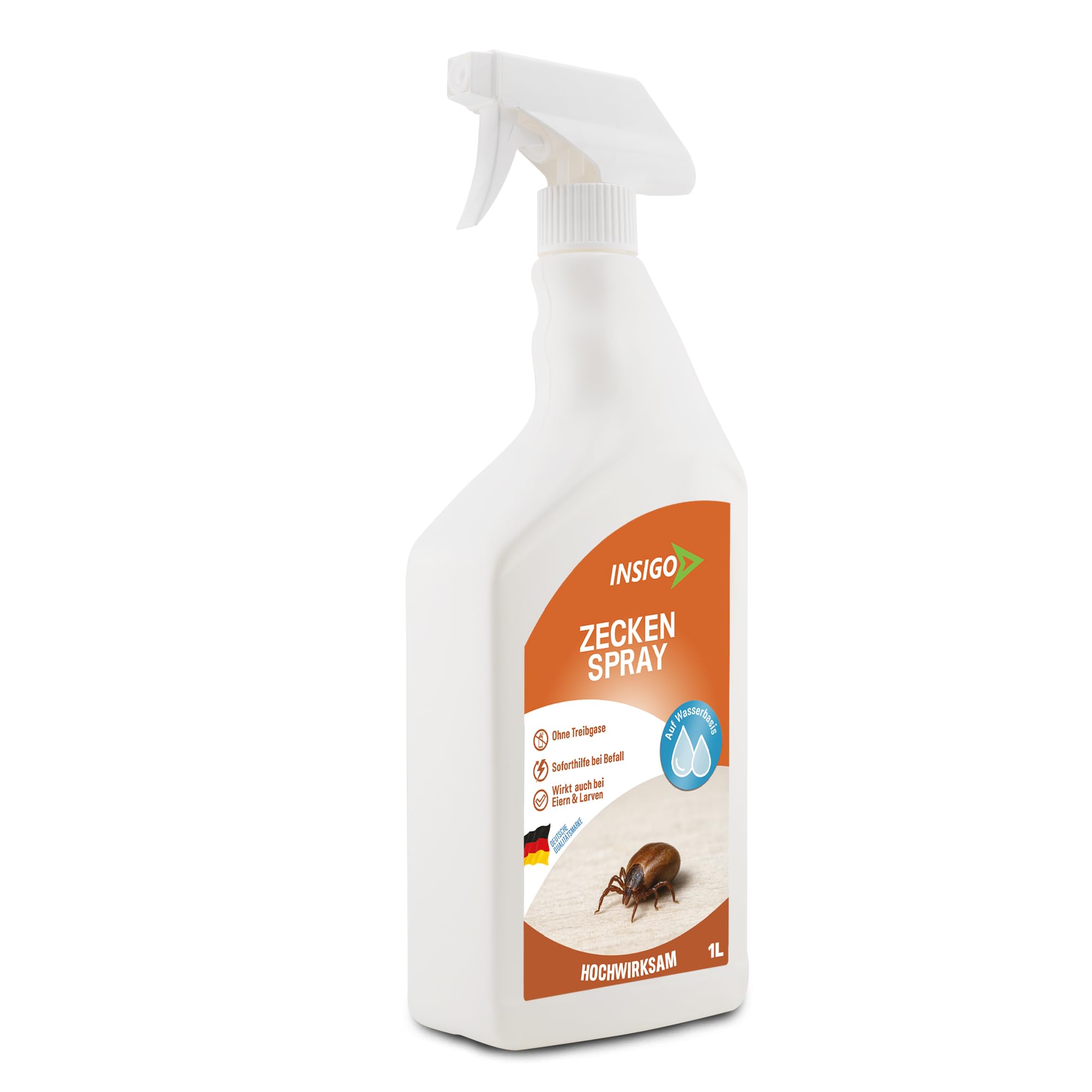 INSIGO Zecken Spray 1L Sprühflasche - Zeckenmittel mit mechanischer Wirkung - Effektive Abwehr für Zecken und Larven - Zecken Spray mit Sofortwirkung