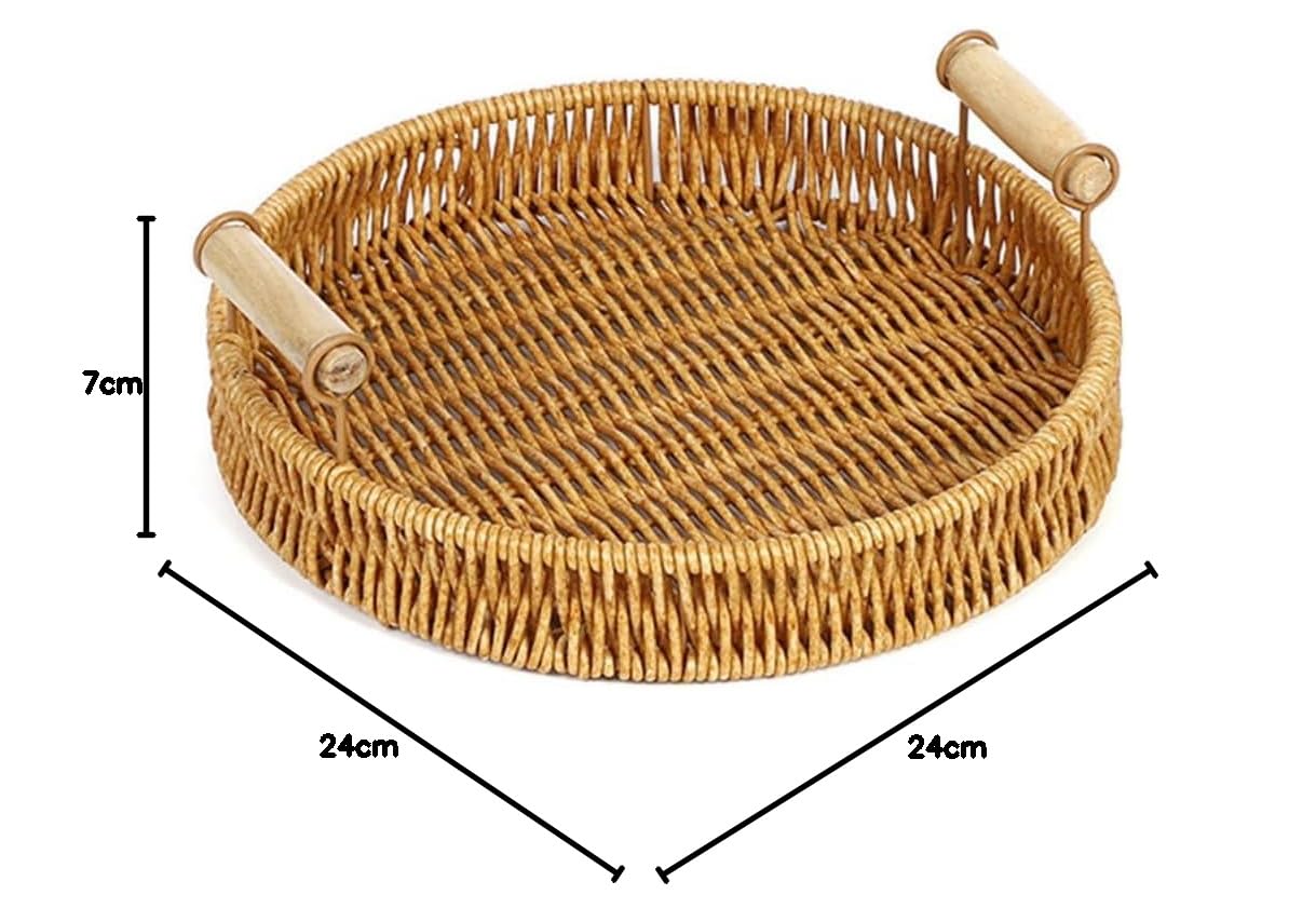 Dicunoy 3-Pack Rattan Serving Trays - Round Woven Wicker Baskets With Handles, 10, 9, 8 Inch - View #9