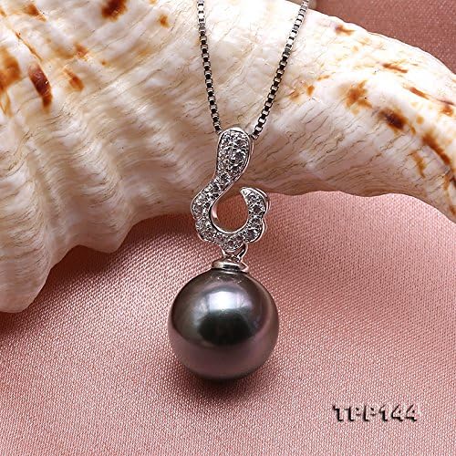 Miniatura 2 de JYX Pearl Colgante de perlas negras AAA 0.374 in redondo negro perla tahitiana colgante collar para mujer 18", Perla, Perla