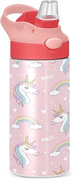 Magic Horse Girls Insulated Stainless Steel Water Bottle 12oz Leak Proof Water Bottle with Straw Lid BPA Free Portable Thermal Bottle for Sports Travel