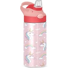 Magic Horse Girls Insulated Stainless Steel Water Bottle 12oz Leak Proof Water Bottle with Straw Lid BPA Free Portable Thermal Bottle for Sports Travel