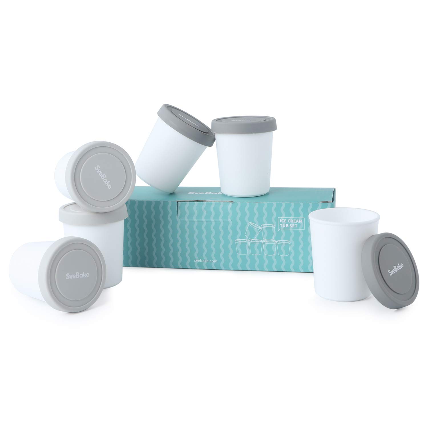 SveBake Vaschetta per Gelato con Coperchi in Silicone, 6 Pezzi Contenitori Gelato Freezer, Recipienti da 180 ml Rotondi Riusabili per la Conservazione di Gelato Fatto in Casa, Sorbetto
