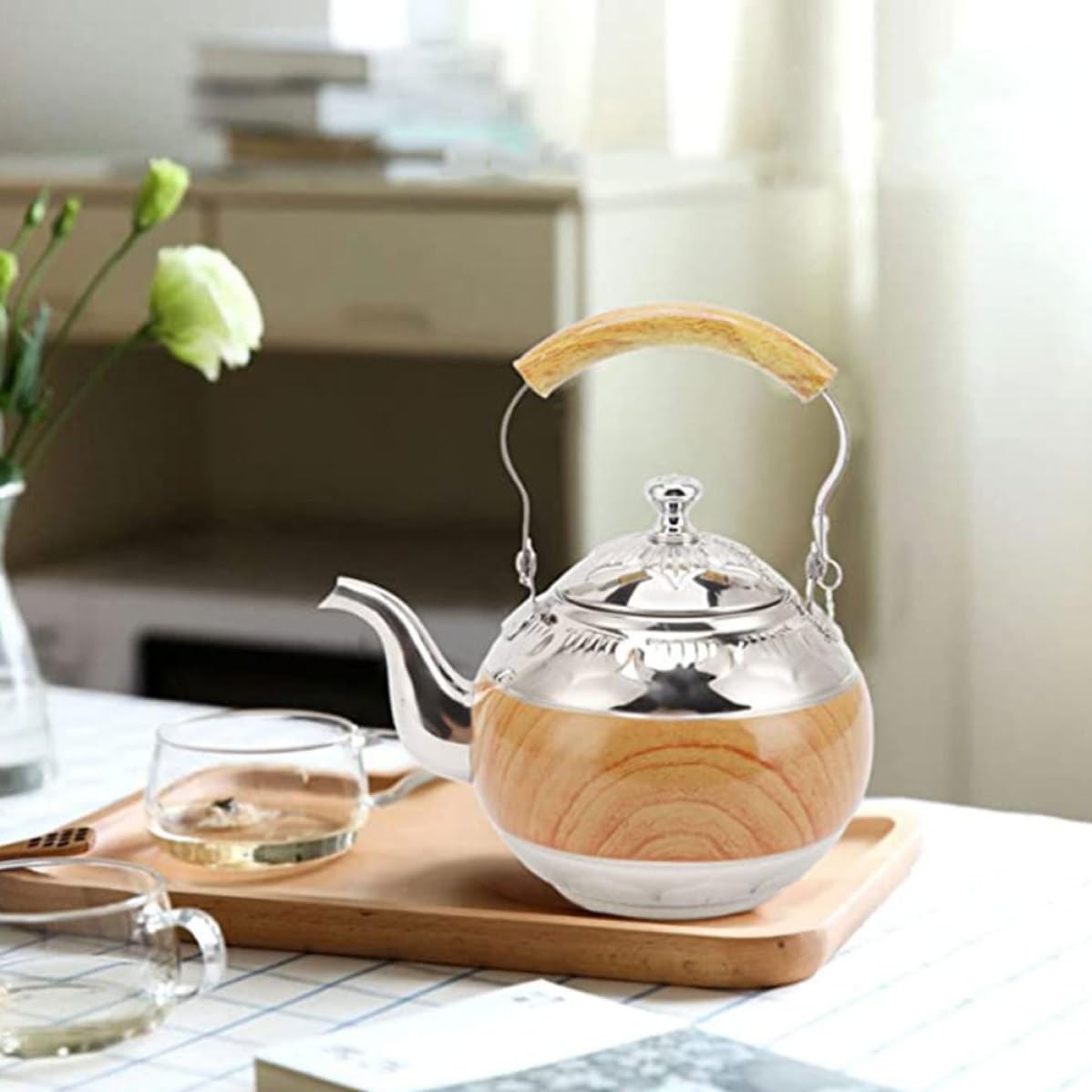Tetera y Diseño Elegante y de Acero Inoxidable de 1l con Asa Cómoda Práctica para Preparar Té para en Cocinas y del Hogar Cocinas del Hogar