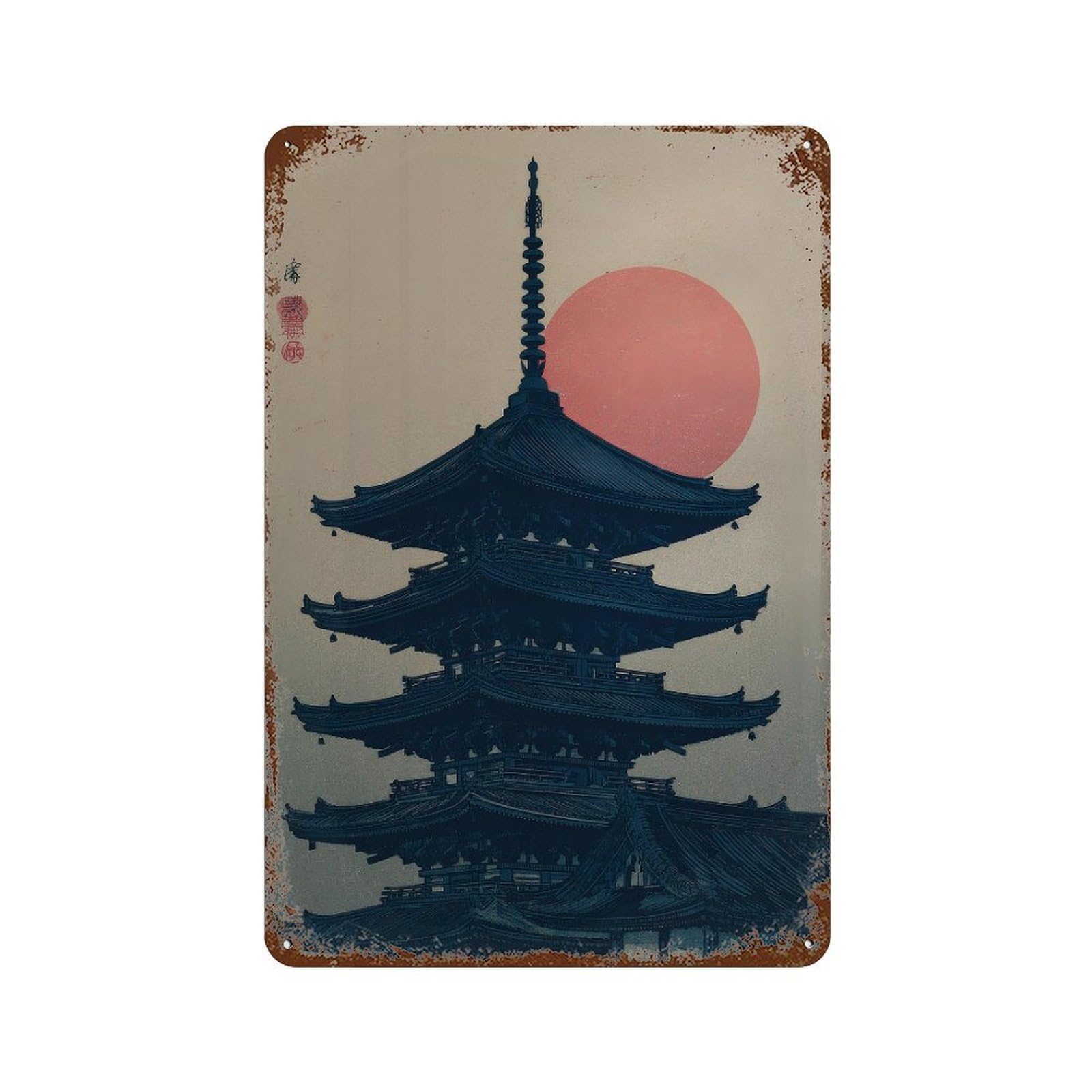 xiaoxiaoshen Japanese Pagoda. Traditional Ukiyo Wall Decor Art Metal Tin Poster Modern Home Decor Art Home Bar Shop Decorations Vintage Sign 30x20cm
