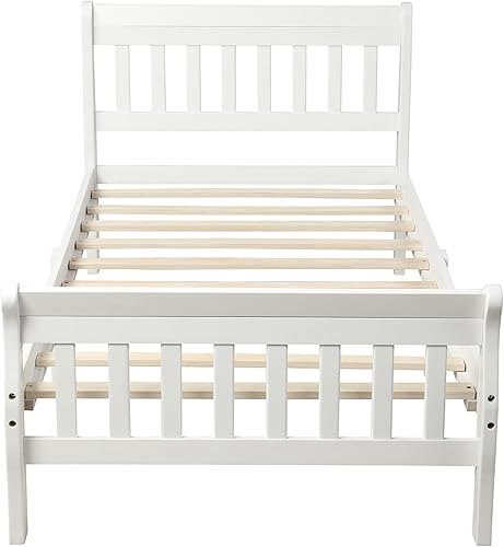 Miniatura 7 de Merax Base de cama con plataforma de madera, base de cama individual, base de colchón, trineo con cabecero y estribo y soporte de listones de madera