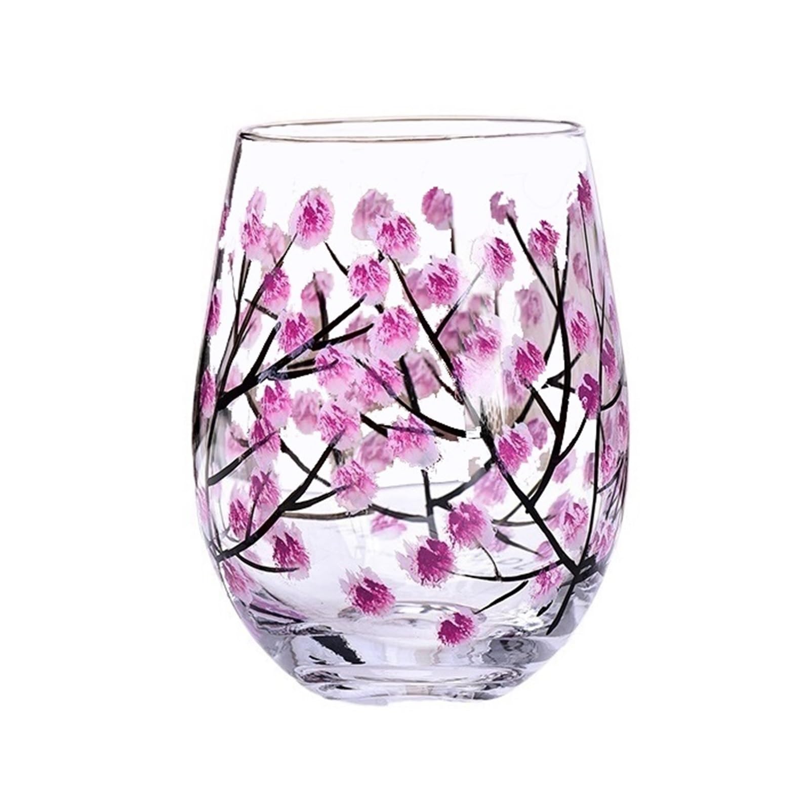Vasos sin tallo pintados a mano en vidrio rosa de 17.8 oz