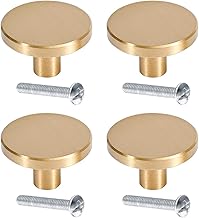 4 Pieces Gold Knobs Brass Round Cupboard Cabinet Knob Golden Round Knobs for Furniture, Wardrobes, Doors, Drawers and Dressers, with Screws, 32 mm x 25 mm