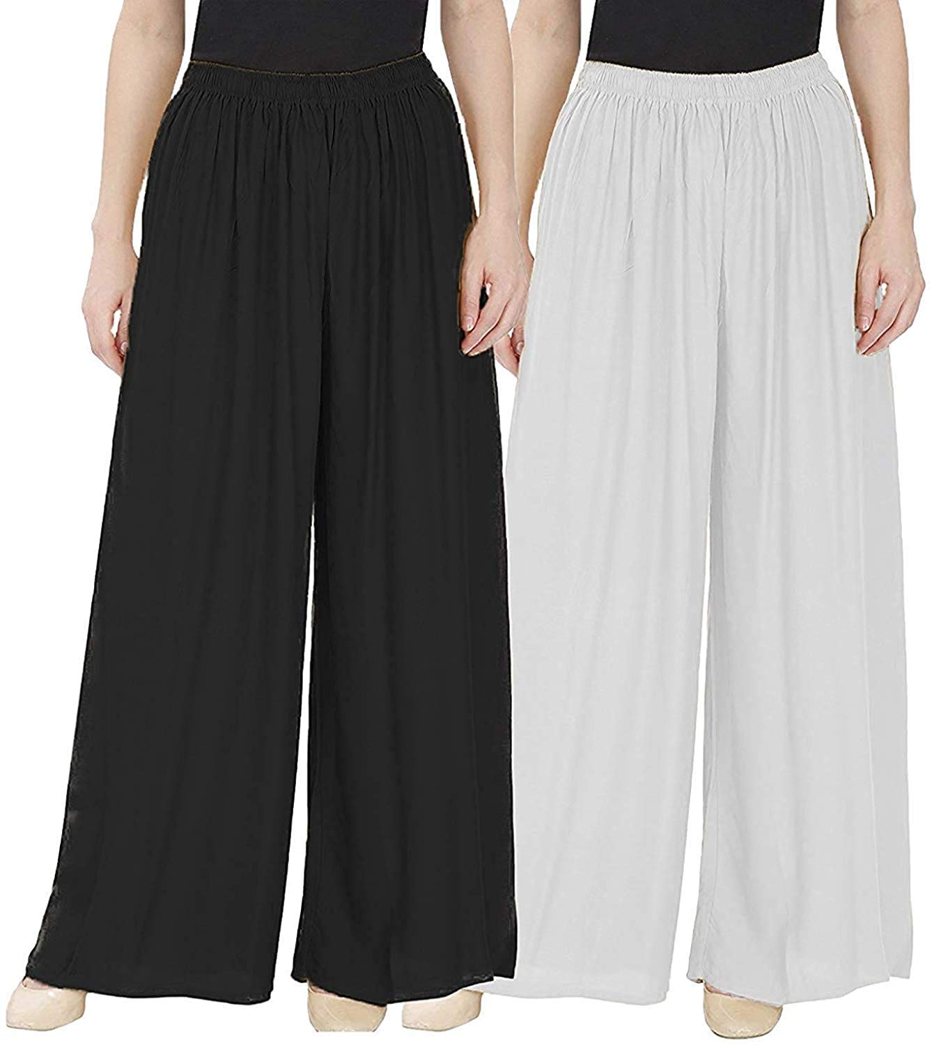 tnq Womens Plan Rayon Palazzos Free & Plus Size Combo Set of 2 Pcs-picture-36