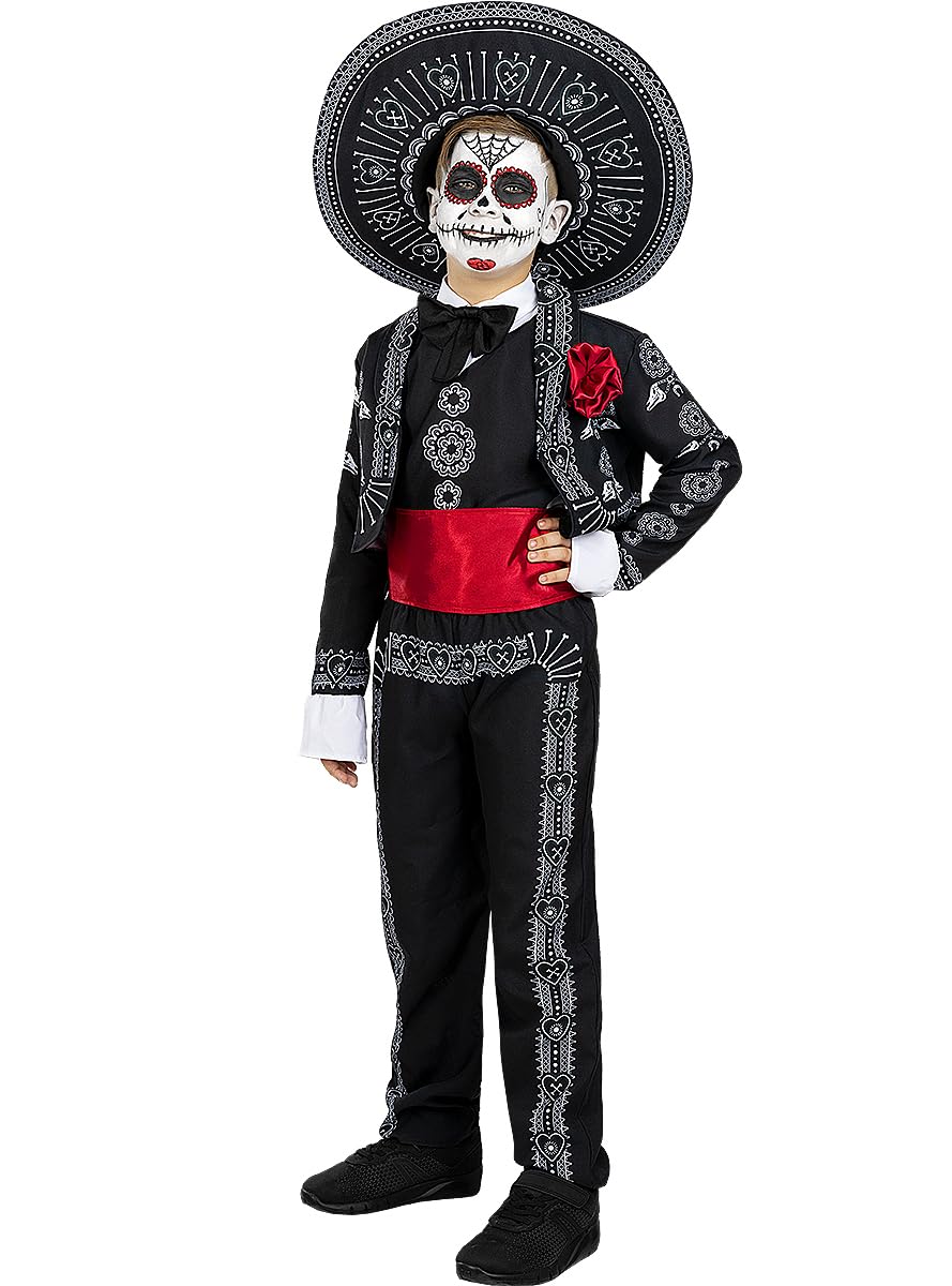 Funidelia | Disfraz de Mariachi para niño Catrina, Dia de los Muertos, Terror - Disfraz para niños y divertidos accesorios para Fiestas, Carnaval y Halloween - Negro