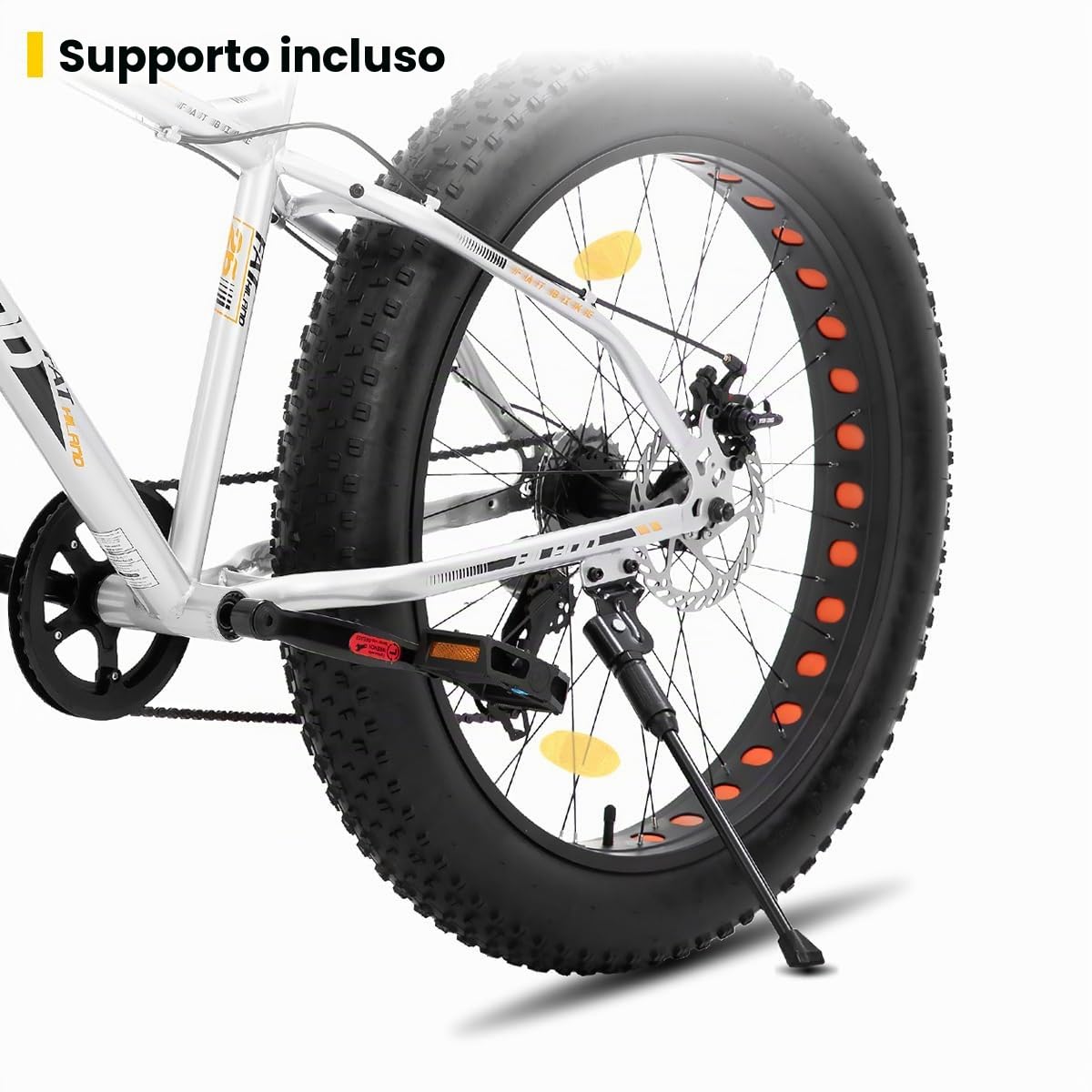 HILAND Fat Bike Bambini 24/26 Pollici, Mountain Bike 7 Velocità, Doppio Freno a Disco, per Ragazzi e Adulti, Bici per la Spiaggia e la Città, Blu/Argento/Bianco/Verde