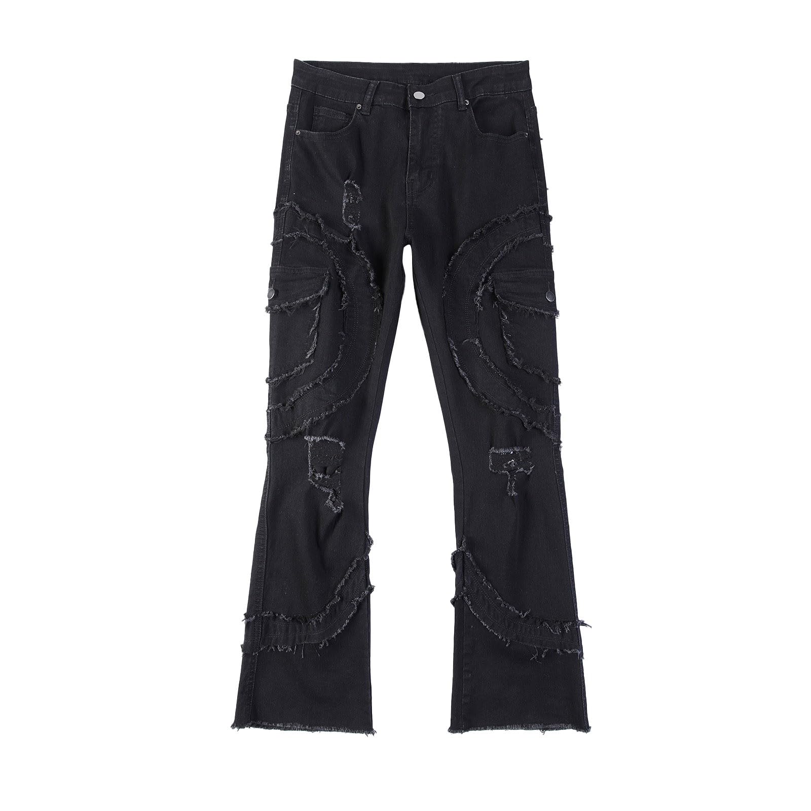 Jeans da uomo elasticizzati, stile hip hop, streetwear, a gamba dritta, vestibilità ampia, in denim, per attività all'aperto, comodi, per il tempo libero, con tasche