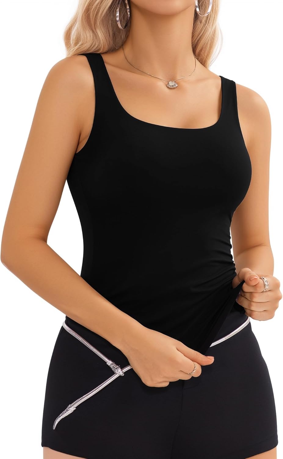 MANGOPOP Double Lined Tank Tops for Women Sleeveless Square Neck Shirts Basic Summer Tops 2025 - Image 4