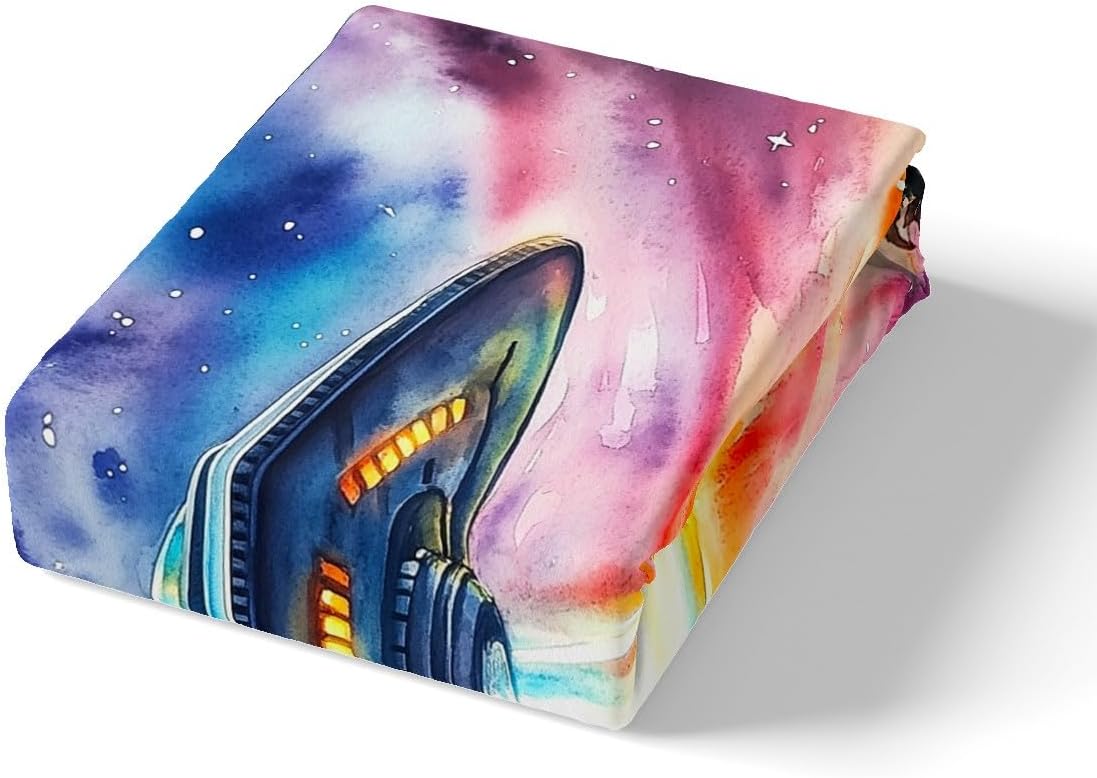 Spacecraft Bedding Set Toddler Size,Mystery Outer Space Aircraft Duvet Cover 2pcs for Kids Boys Room Decor,Jungle Universe Alien Comforter Cover,Colorful Tie Dyed Quilt Cover,Not Comforter